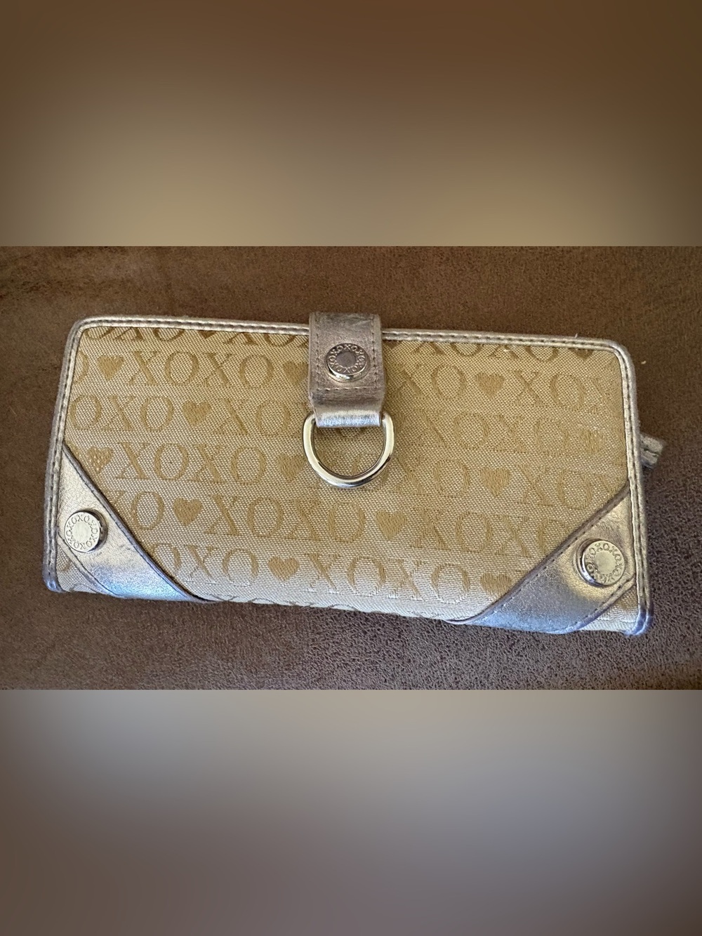 Vintage XOXO Beige and Metallic Silver Signature Wallet